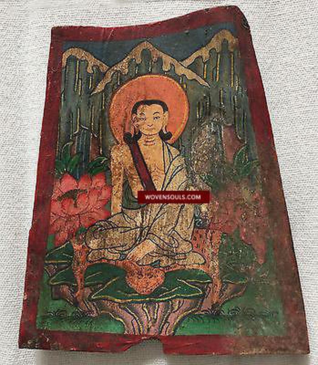 304 SOLD Antique Buddhist Painting used on Pilgrimage-WOVENSOULS-Antique-Vintage-Textiles-Art-Decor