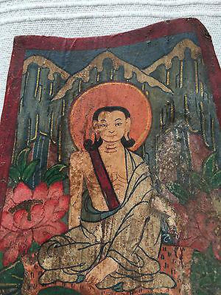 304 SOLD Antique Buddhist Painting used on Pilgrimage-WOVENSOULS-Antique-Vintage-Textiles-Art-Decor