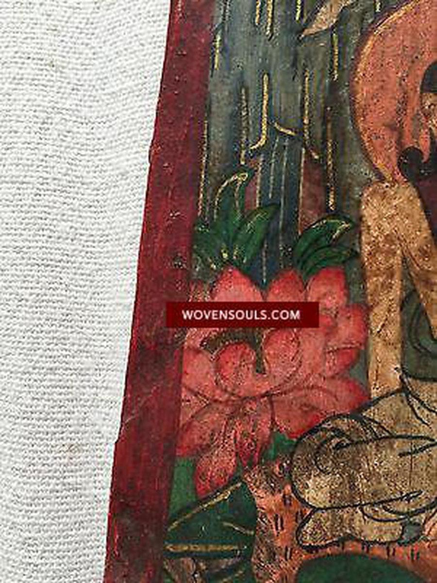 304 SOLD Antique Buddhist Painting used on Pilgrimage-WOVENSOULS-Antique-Vintage-Textiles-Art-Decor