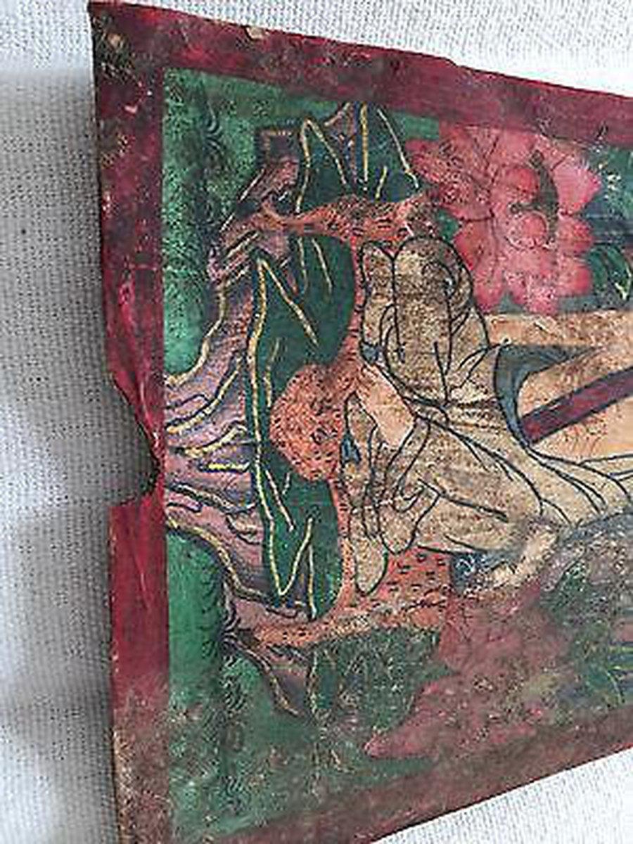 304 SOLD Antique Buddhist Painting used on Pilgrimage-WOVENSOULS-Antique-Vintage-Textiles-Art-Decor