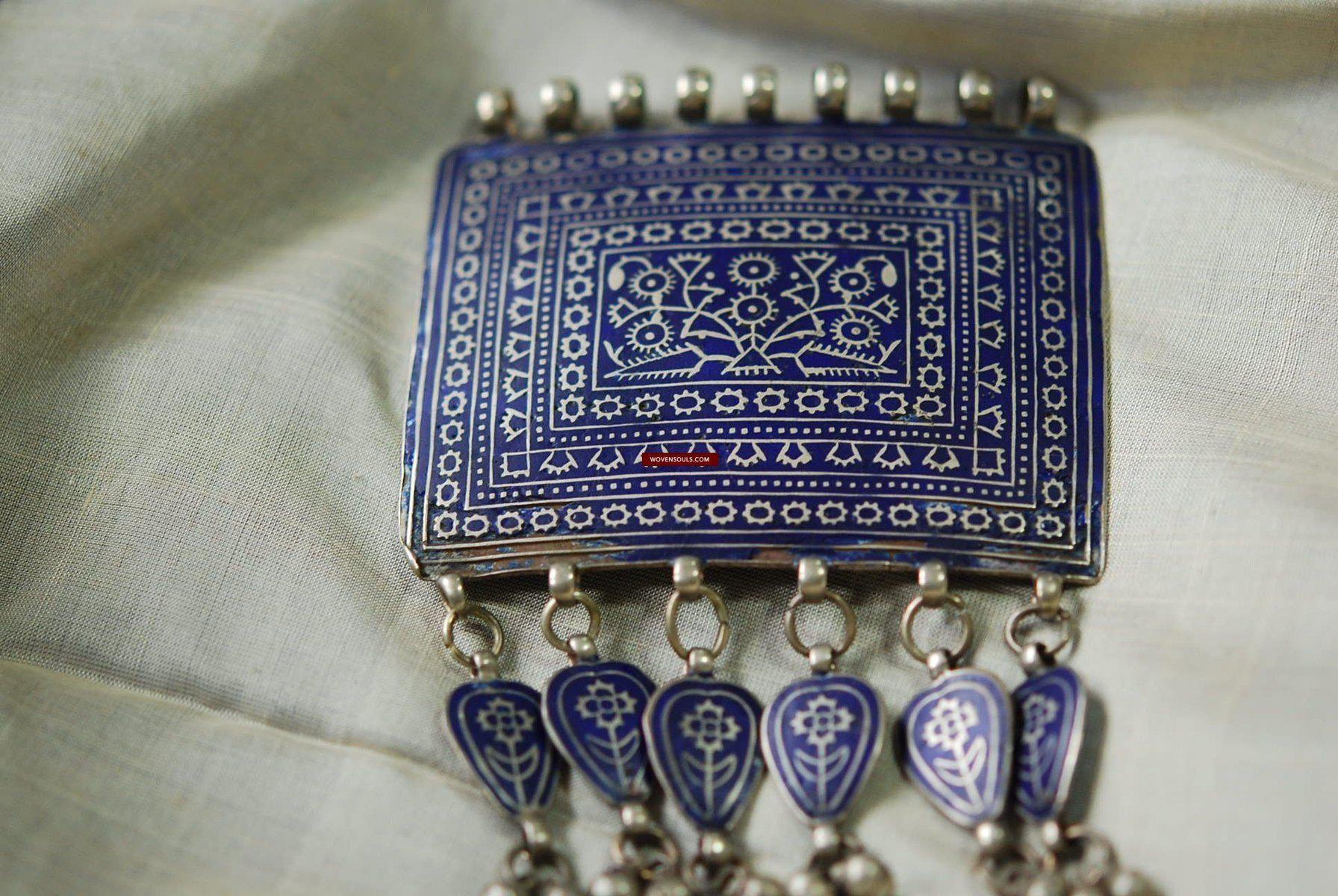 319 SOLD Old Multan Silver Pendant with Blue Enamel-WOVENSOULS-Antique-Vintage-Textiles-Art-Decor