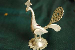 325 Old Silver Peacock Surma Box - Kohl container ornament-WOVENSOULS-Antique-Vintage-Textiles-Art-Decor