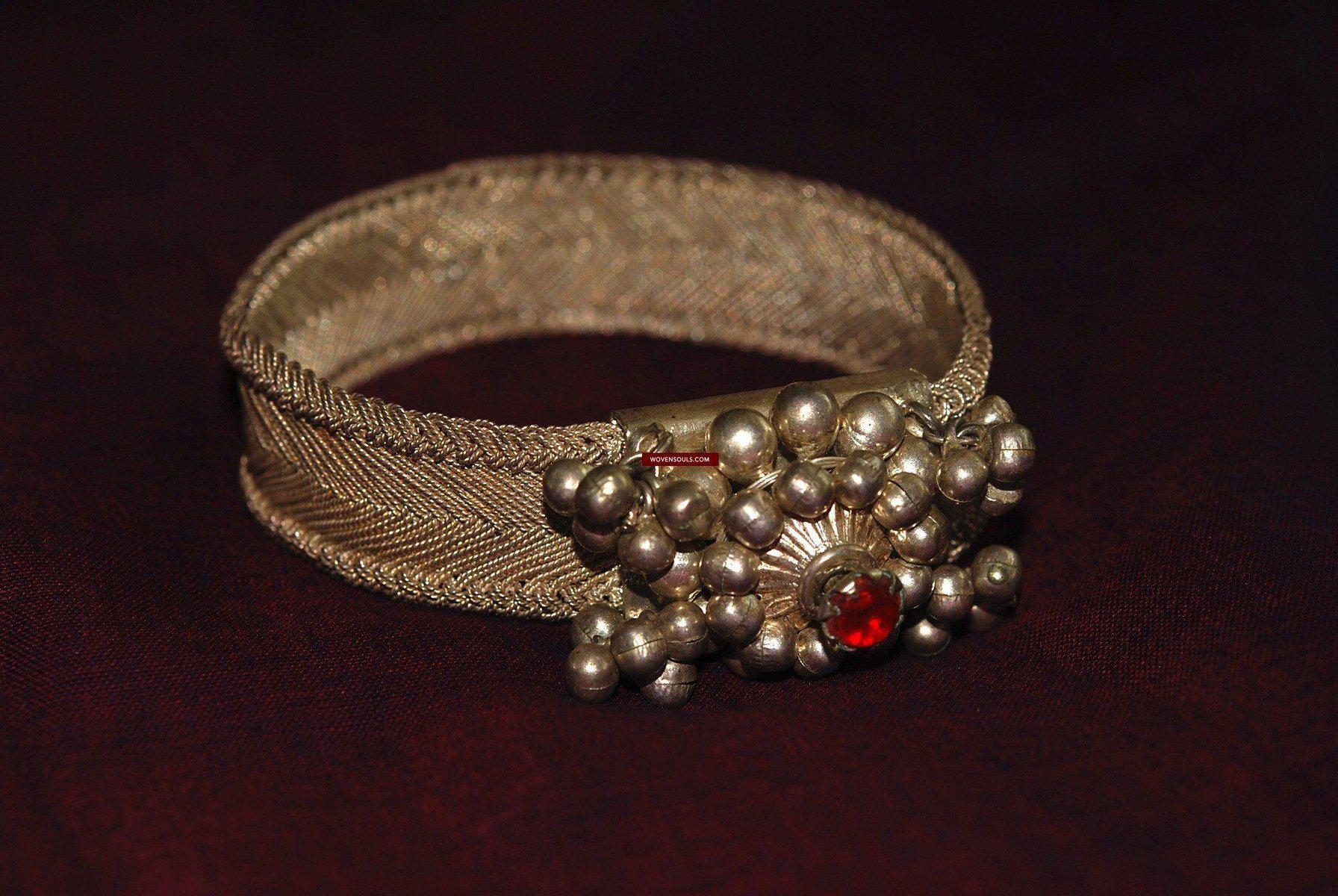 362 Old Hand Woven Filigree Wired Silver Bangle-WOVENSOULS-Antique-Vintage-Textiles-Art-Decor