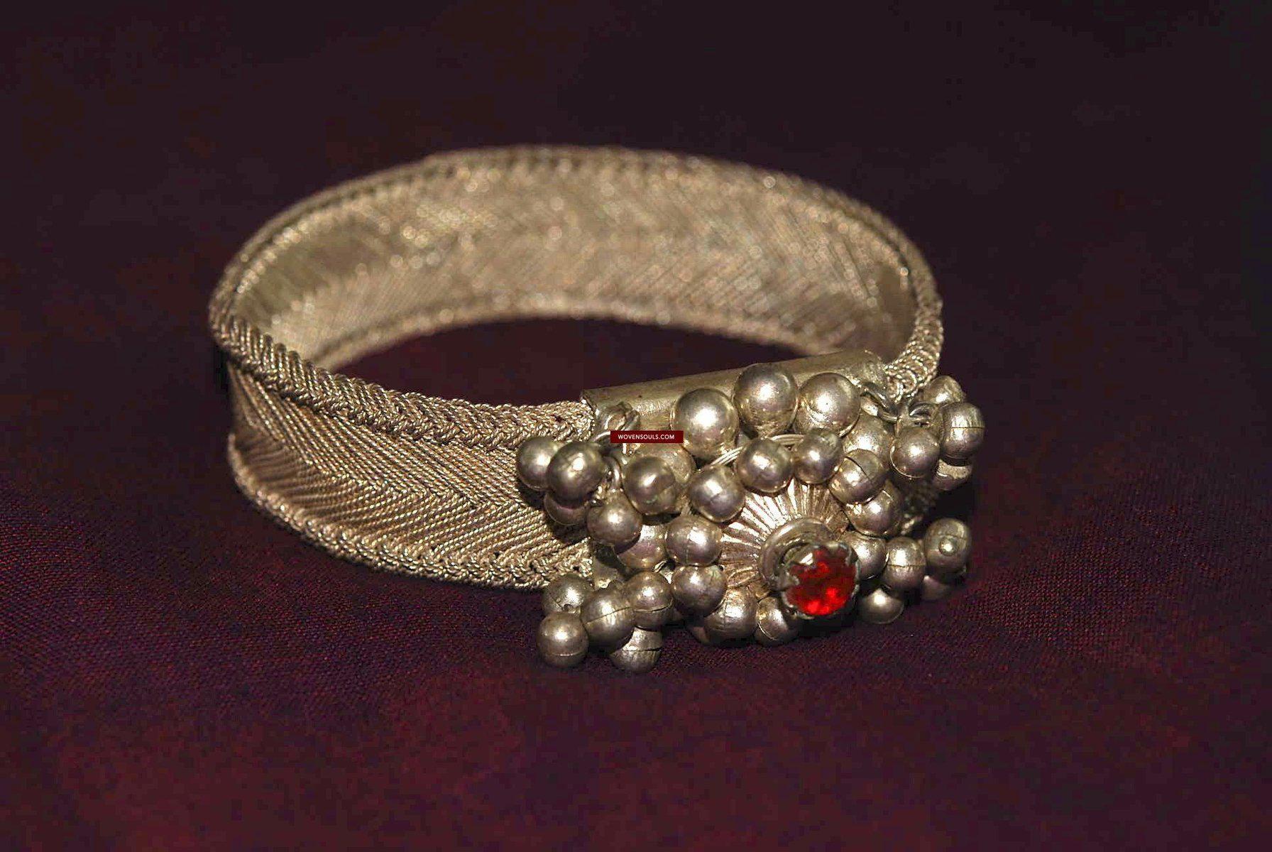 362 Old Hand Woven Filigree Wired Silver Bangle-WOVENSOULS-Antique-Vintage-Textiles-Art-Decor