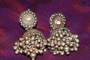 365 Old Indian Silver Jhumki Earrings - Rajasthan-WOVENSOULS-Antique-Vintage-Textiles-Art-Decor