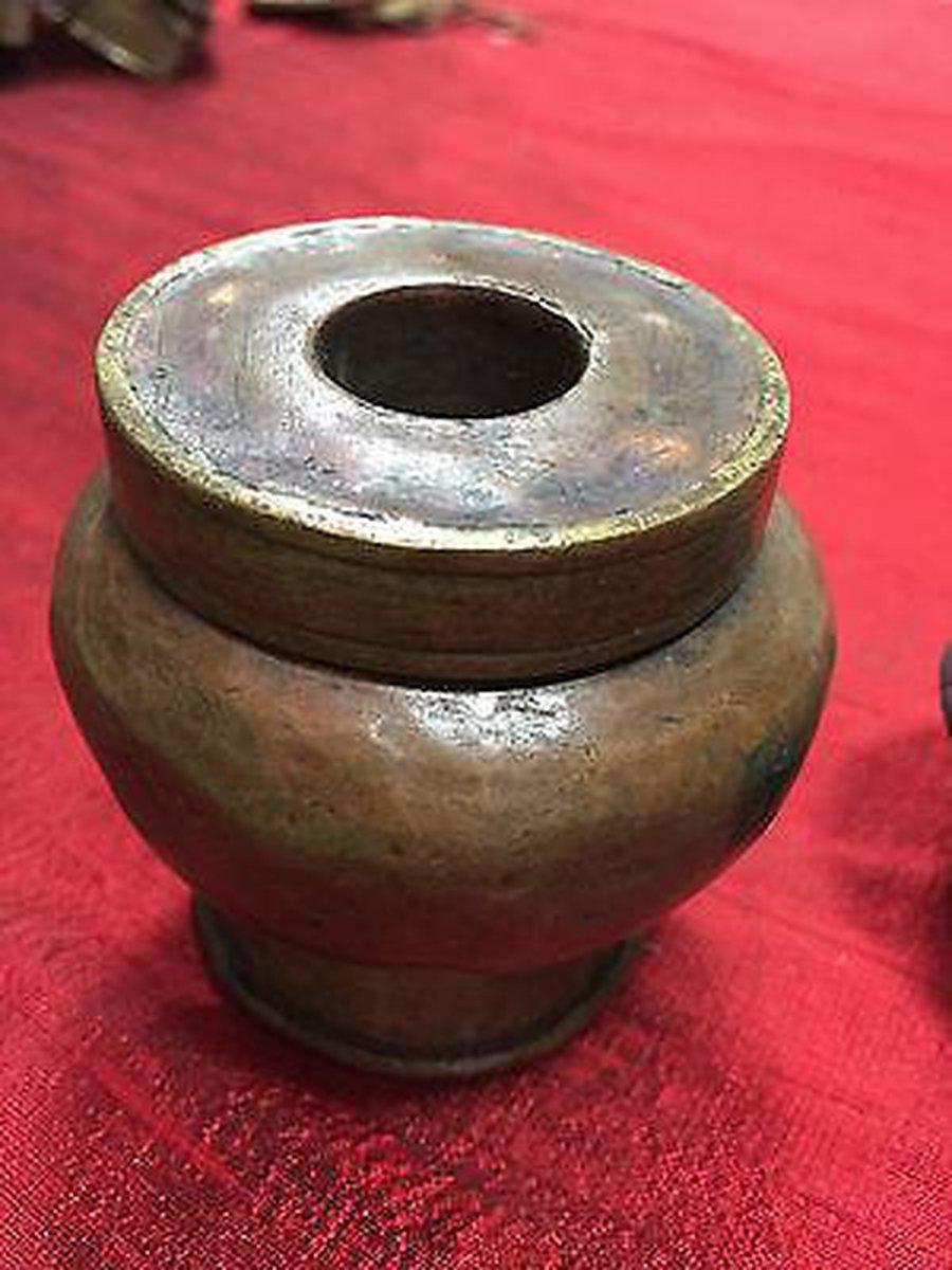 390 SOLD Antique Tibetan Lama's Pot - Rare Collectible from Tibet-WOVENSOULS-Antique-Vintage-Textiles-Art-Decor