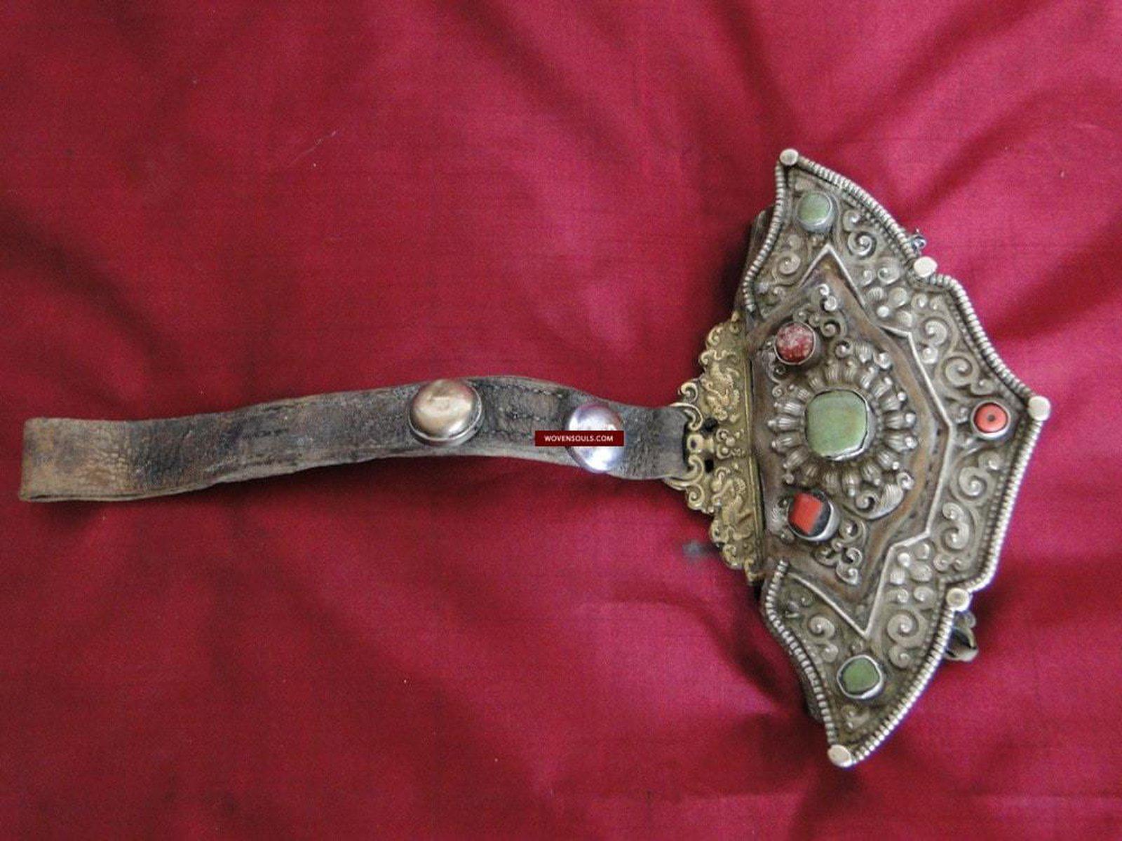 403 Antique Tibetan Silver Ornamented Purse-WOVENSOULS-Antique-Vintage-Textiles-Art-Decor