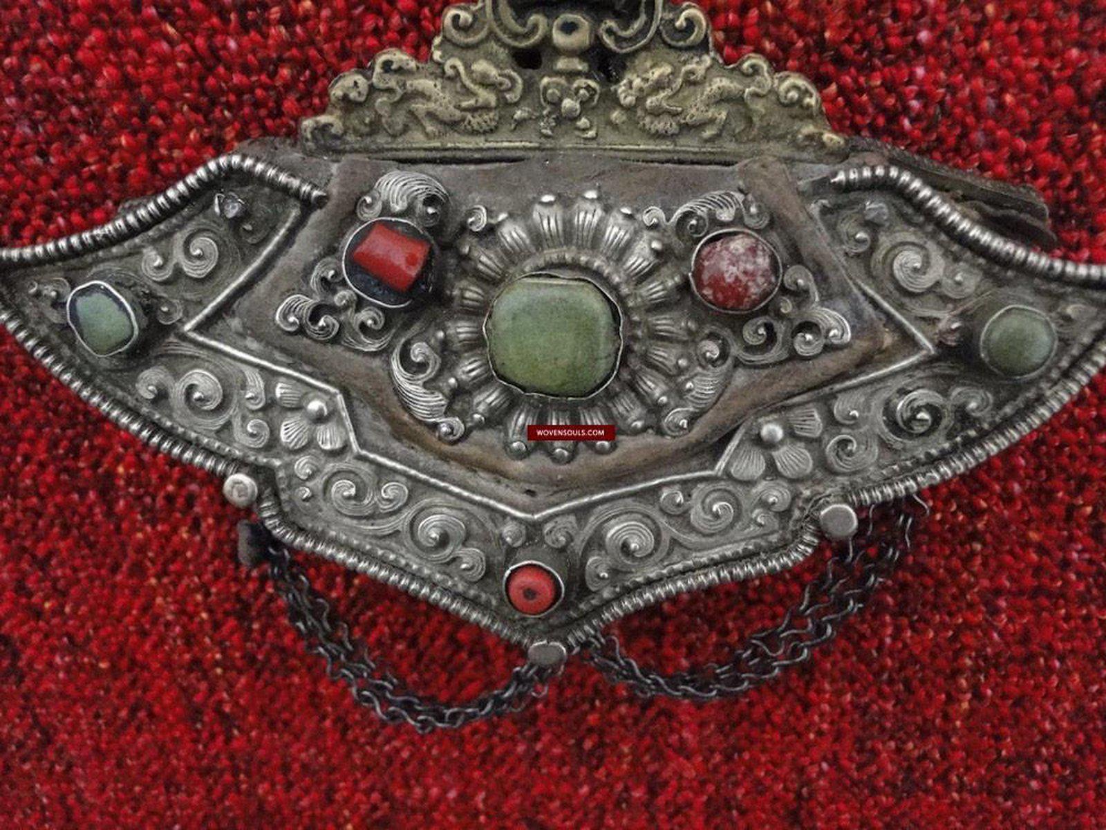 403 Antique Tibetan Silver Ornamented Purse-WOVENSOULS-Antique-Vintage-Textiles-Art-Decor