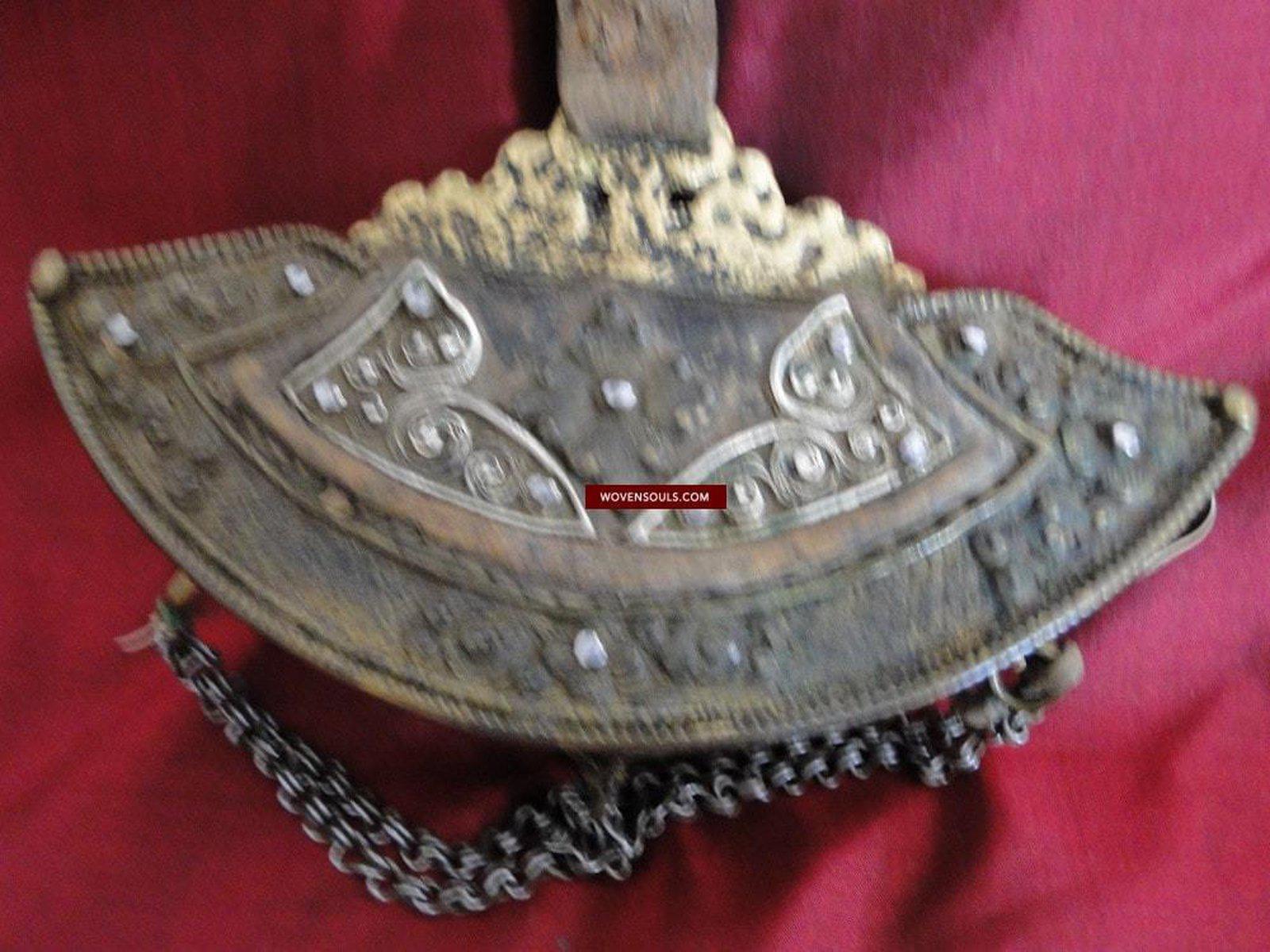 403 Antique Tibetan Silver Ornamented Purse-WOVENSOULS-Antique-Vintage-Textiles-Art-Decor