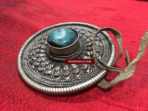 405 Antique Tibetan Hair Ornament Turquoise Studded-WOVENSOULS-Antique-Vintage-Textiles-Art-Decor