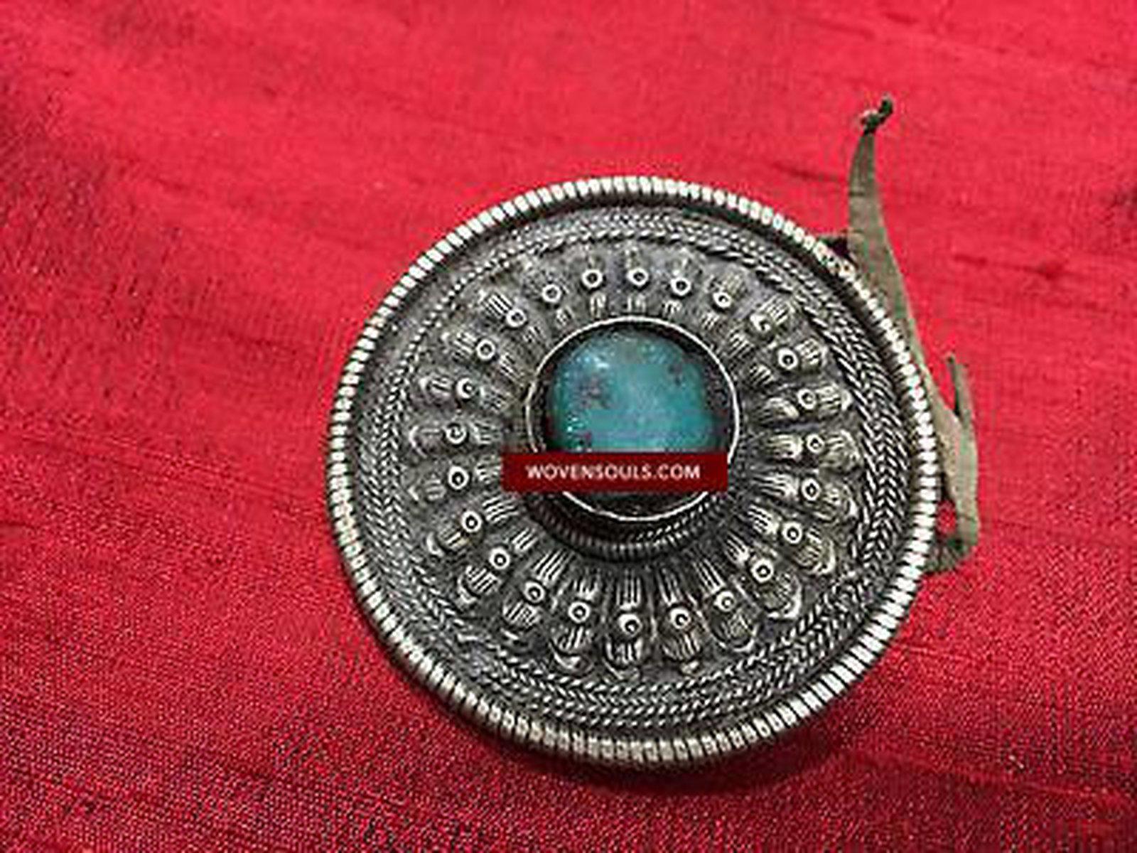 405 Antique Tibetan Hair Ornament Turquoise Studded-WOVENSOULS-Antique-Vintage-Textiles-Art-Decor