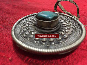 405 Antique Tibetan Hair Ornament Turquoise Studded-WOVENSOULS-Antique-Vintage-Textiles-Art-Decor