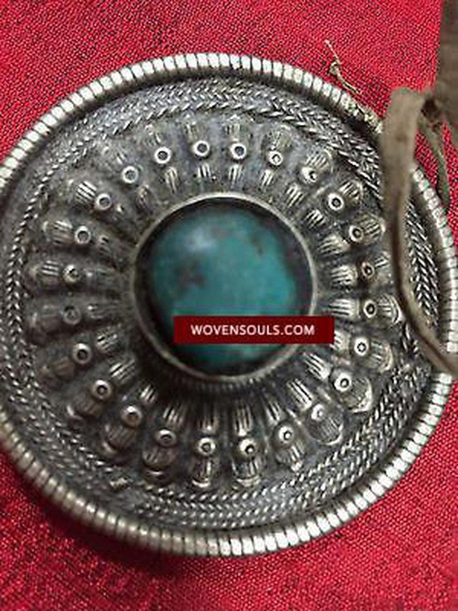 405 Antique Tibetan Hair Ornament Turquoise Studded-WOVENSOULS-Antique-Vintage-Textiles-Art-Decor