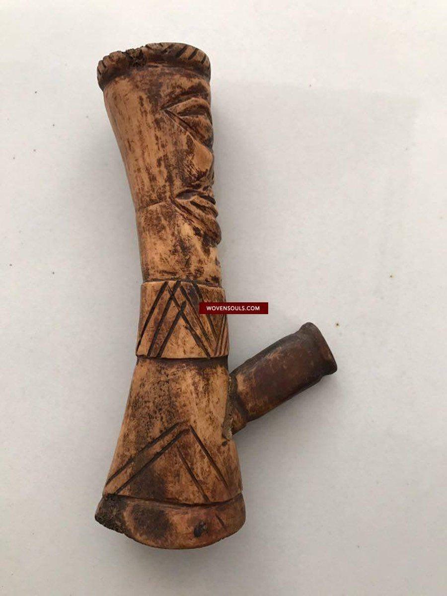 408 Old Smoking Pipe - Chillum - Cheelum from Nagaland-WOVENSOULS-Antique-Vintage-Textiles-Art-Decor