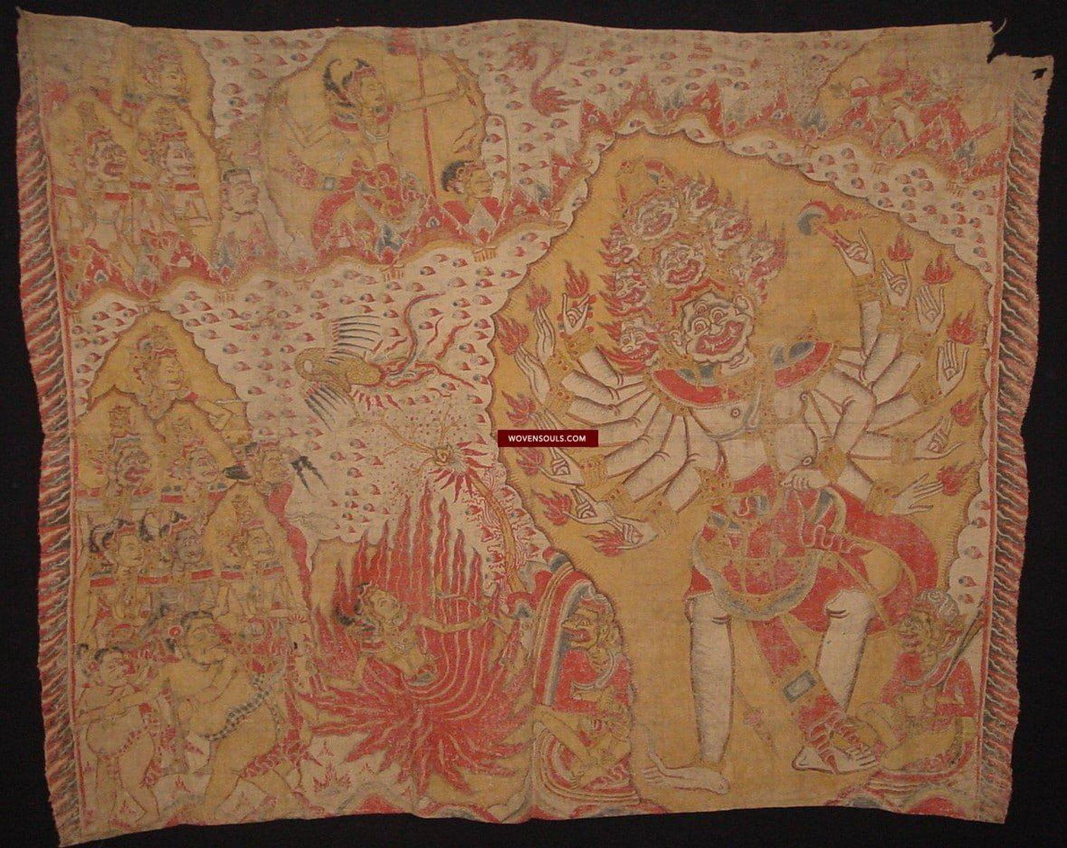 410 SOLD - Antique Balinese Ramayan Painting - Sita Burning Scene-WOVENSOULS-Antique-Vintage-Textiles-Art-Decor