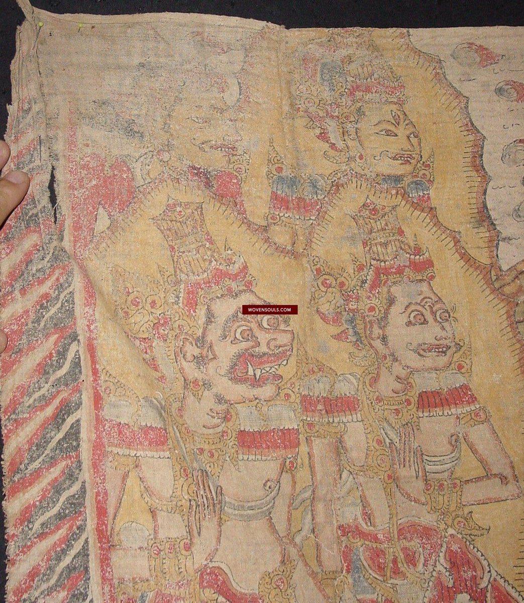 410 SOLD - Antique Balinese Ramayan Painting - Sita Burning Scene-WOVENSOULS-Antique-Vintage-Textiles-Art-Decor