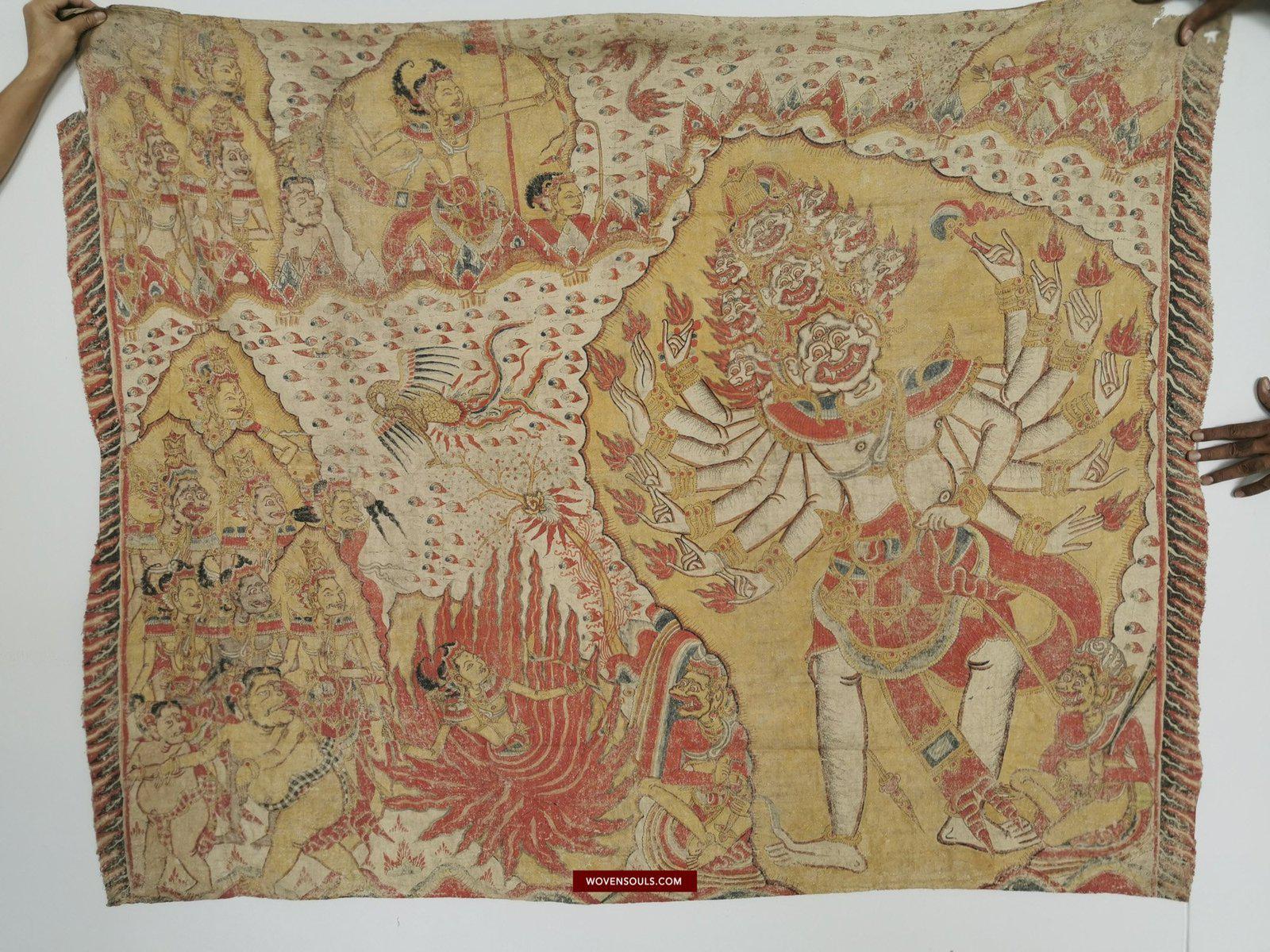 410 SOLD - Antique Balinese Ramayan Painting - Sita Burning Scene-WOVENSOULS-Antique-Vintage-Textiles-Art-Decor