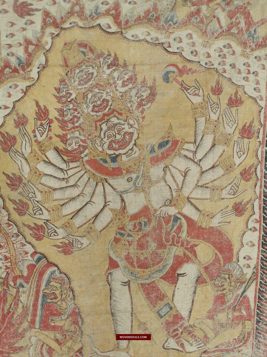 410 SOLD - Antique Balinese Ramayan Painting - Sita Burning Scene-WOVENSOULS-Antique-Vintage-Textiles-Art-Decor