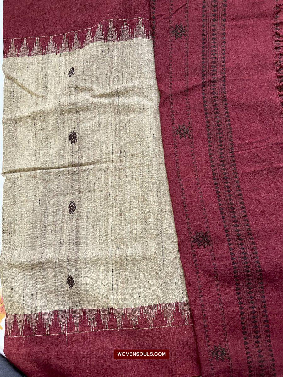 433-A Orissa Tribal Koraput Kotpad Stole Shawl - with Raw Silk-WOVENSOULS-Antique-Vintage-Textiles-Art-Decor