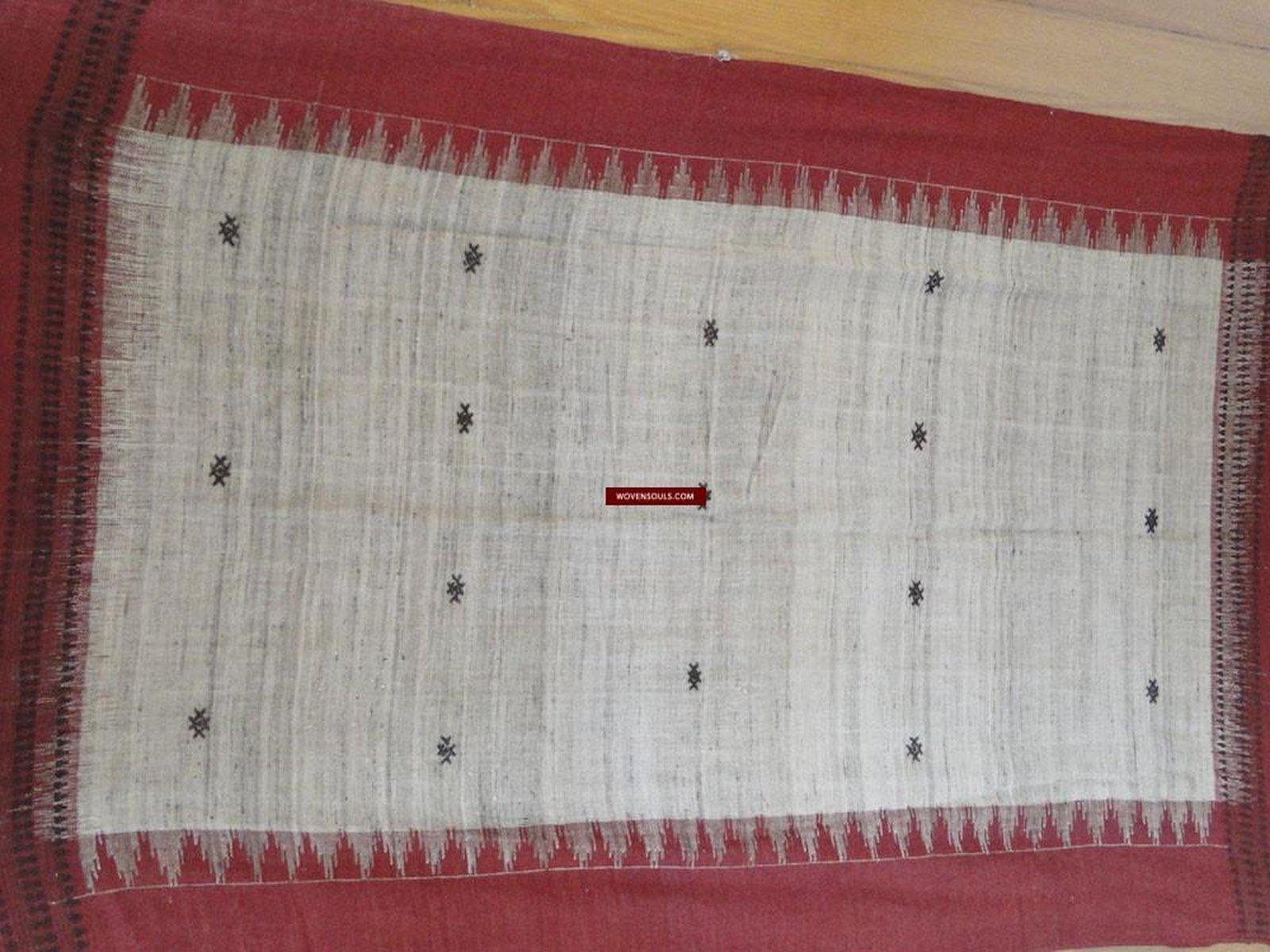 433-A Orissa Tribal Koraput Kotpad Stole Shawl - with Raw Silk-WOVENSOULS-Antique-Vintage-Textiles-Art-Decor