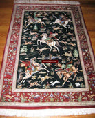 436 SOLD Silk Hunting Rug - Figurative Qum with Gorgeous Faces - Gallery-2-WOVENSOULS-Antique-Vintage-Textiles-Art-Decor