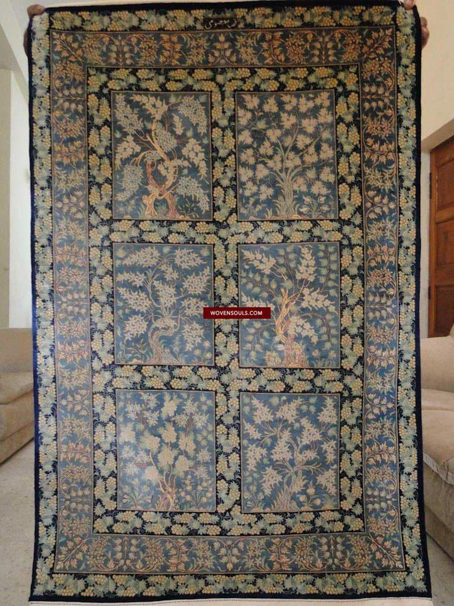 437 Silk Qum Rug - High Knot Count - Signed by masterweaver Masumi - Gallery-2-WOVENSOULS-Antique-Vintage-Textiles-Art-Decor