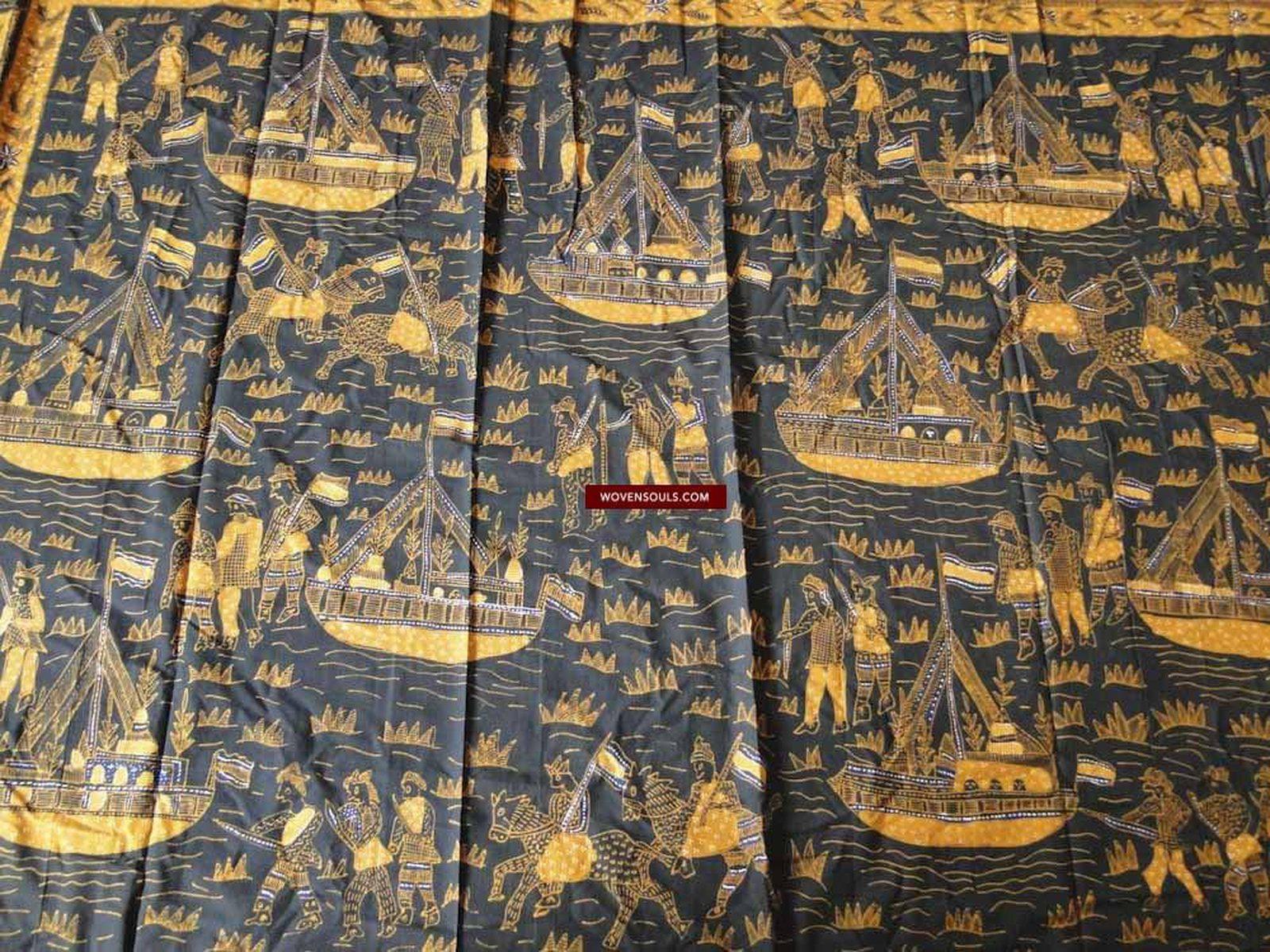 442 Javanese Figurative Batik Art - Scenes of Naval Military Conquest-WOVENSOULS-Antique-Vintage-Textiles-Art-Decor