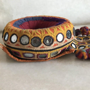 455 SOLD Vintage Indhoni Embroidered Pot Holder-WOVENSOULS-Antique-Vintage-Textiles-Art-Decor
