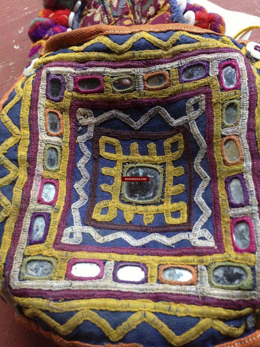 455 SOLD Vintage Indhoni Embroidered Pot Holder-WOVENSOULS-Antique-Vintage-Textiles-Art-Decor