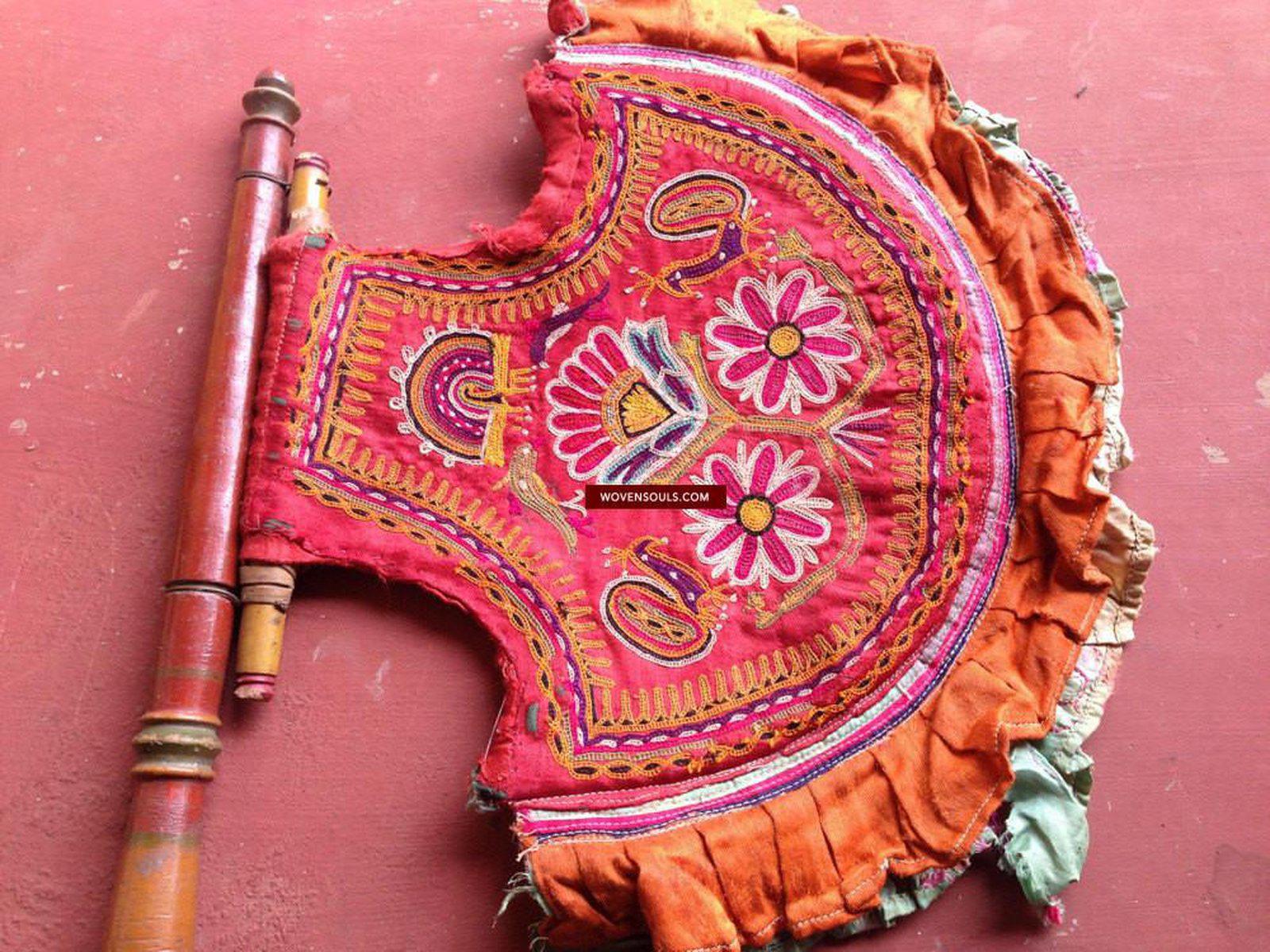 461 SOLD - Vintage Embroidered Hand Fan-WOVENSOULS-Antique-Vintage-Textiles-Art-Decor