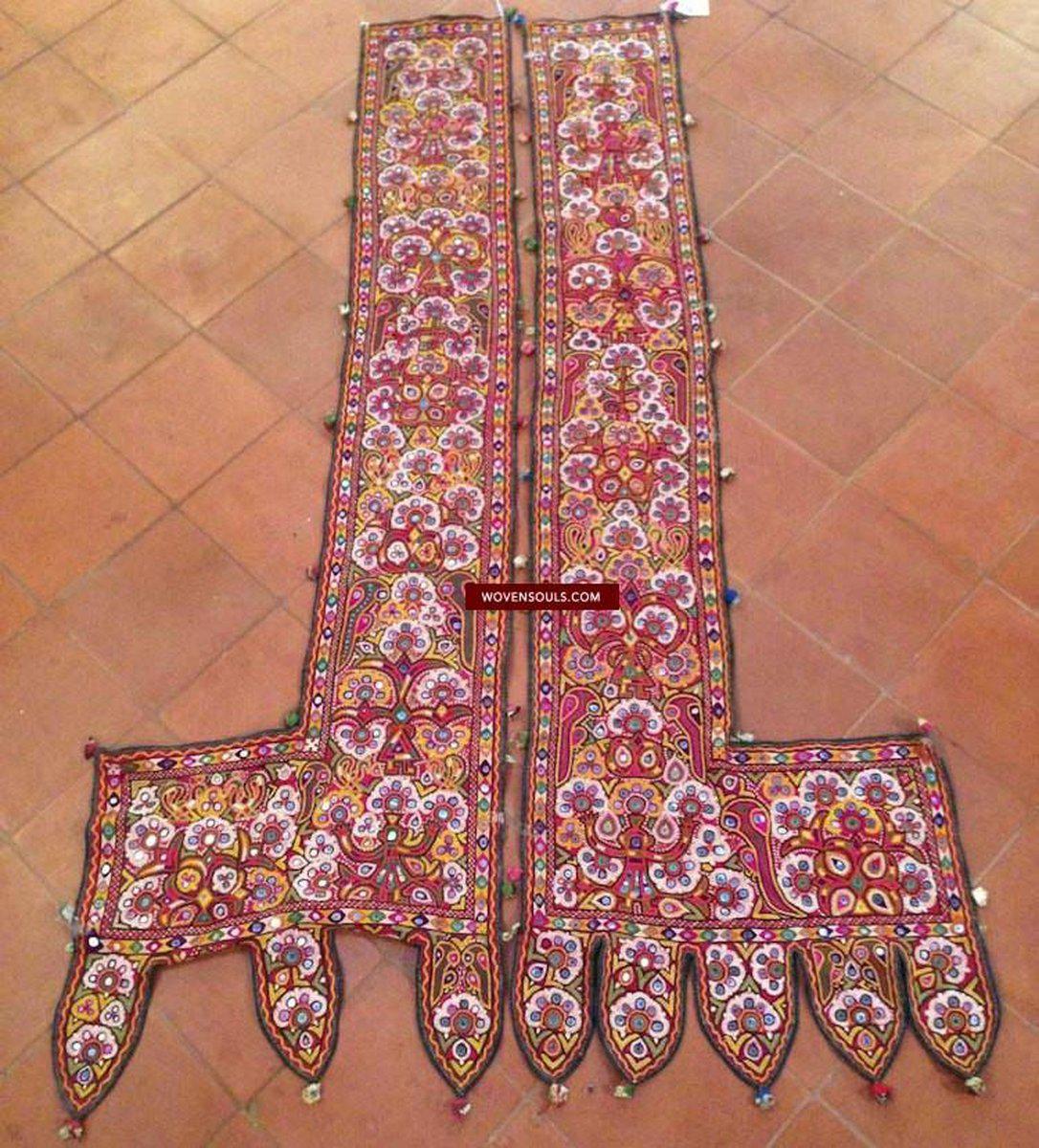 468 Pair of Embroidered Door Decor Panels - Gujarat-WOVENSOULS-Antique-Vintage-Textiles-Art-Decor