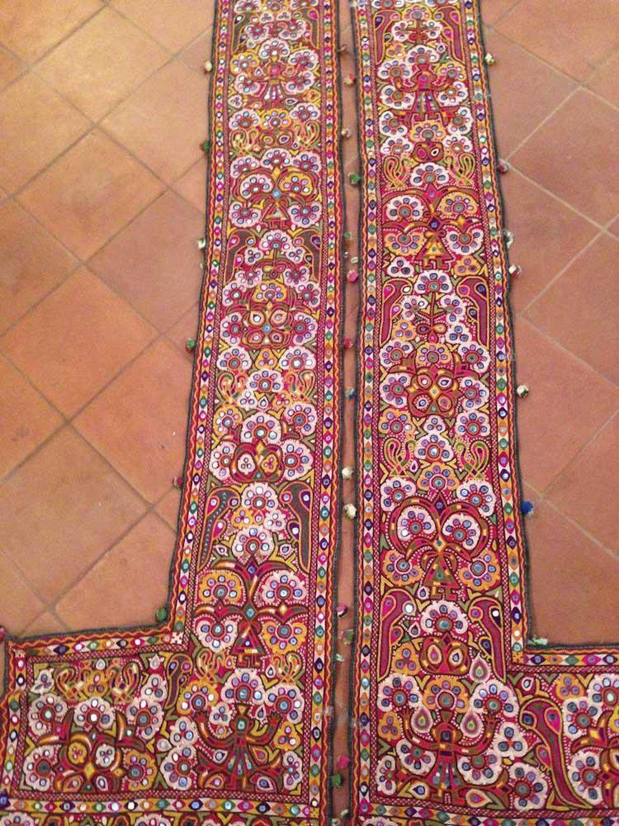 468 Pair of Embroidered Door Decor Panels - Gujarat-WOVENSOULS-Antique-Vintage-Textiles-Art-Decor