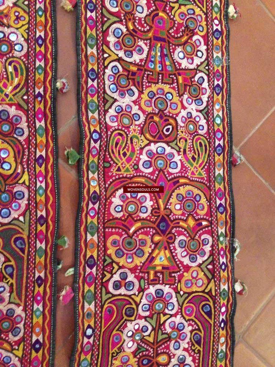 468 Pair of Embroidered Door Decor Panels - Gujarat-WOVENSOULS-Antique-Vintage-Textiles-Art-Decor