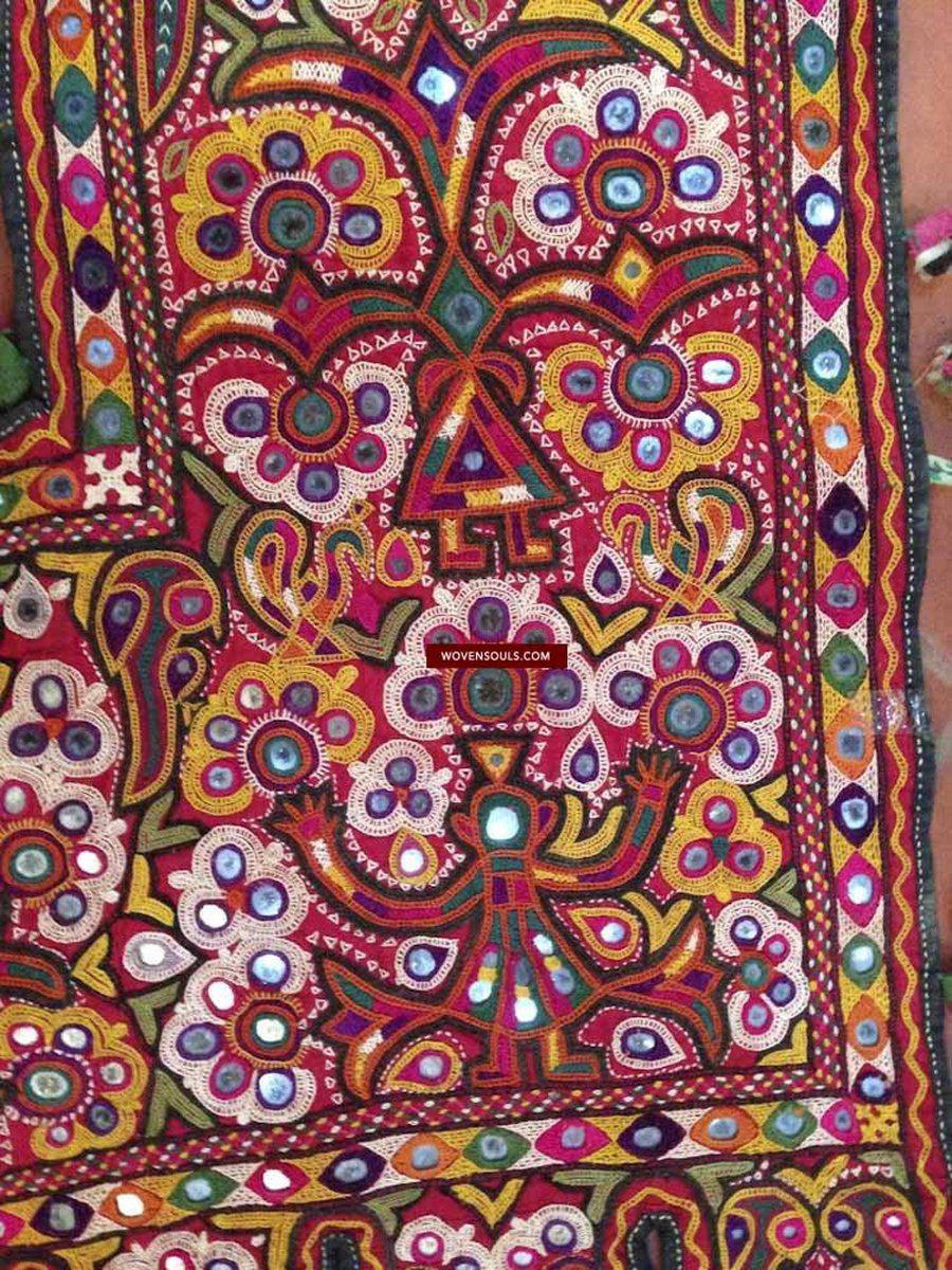 468 Pair of Embroidered Door Decor Panels - Gujarat-WOVENSOULS-Antique-Vintage-Textiles-Art-Decor