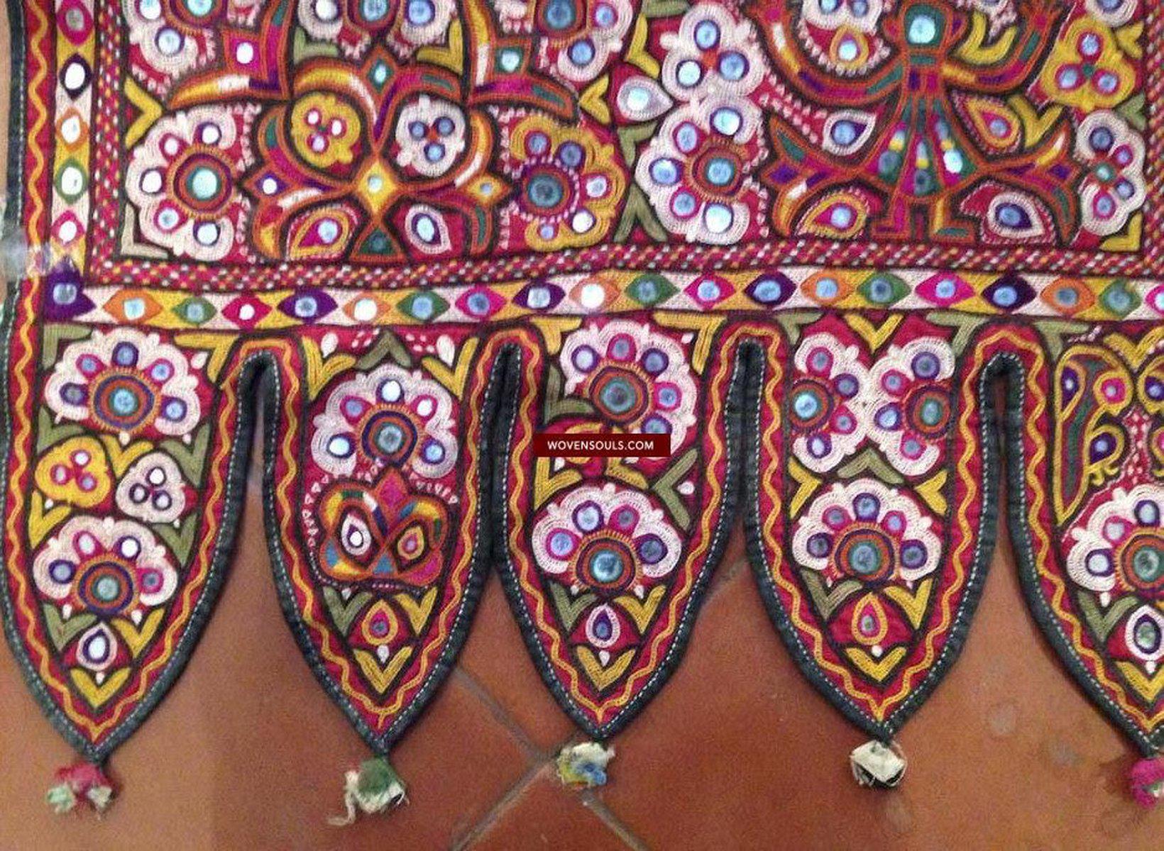 468 Pair of Embroidered Door Decor Panels - Gujarat-WOVENSOULS-Antique-Vintage-Textiles-Art-Decor