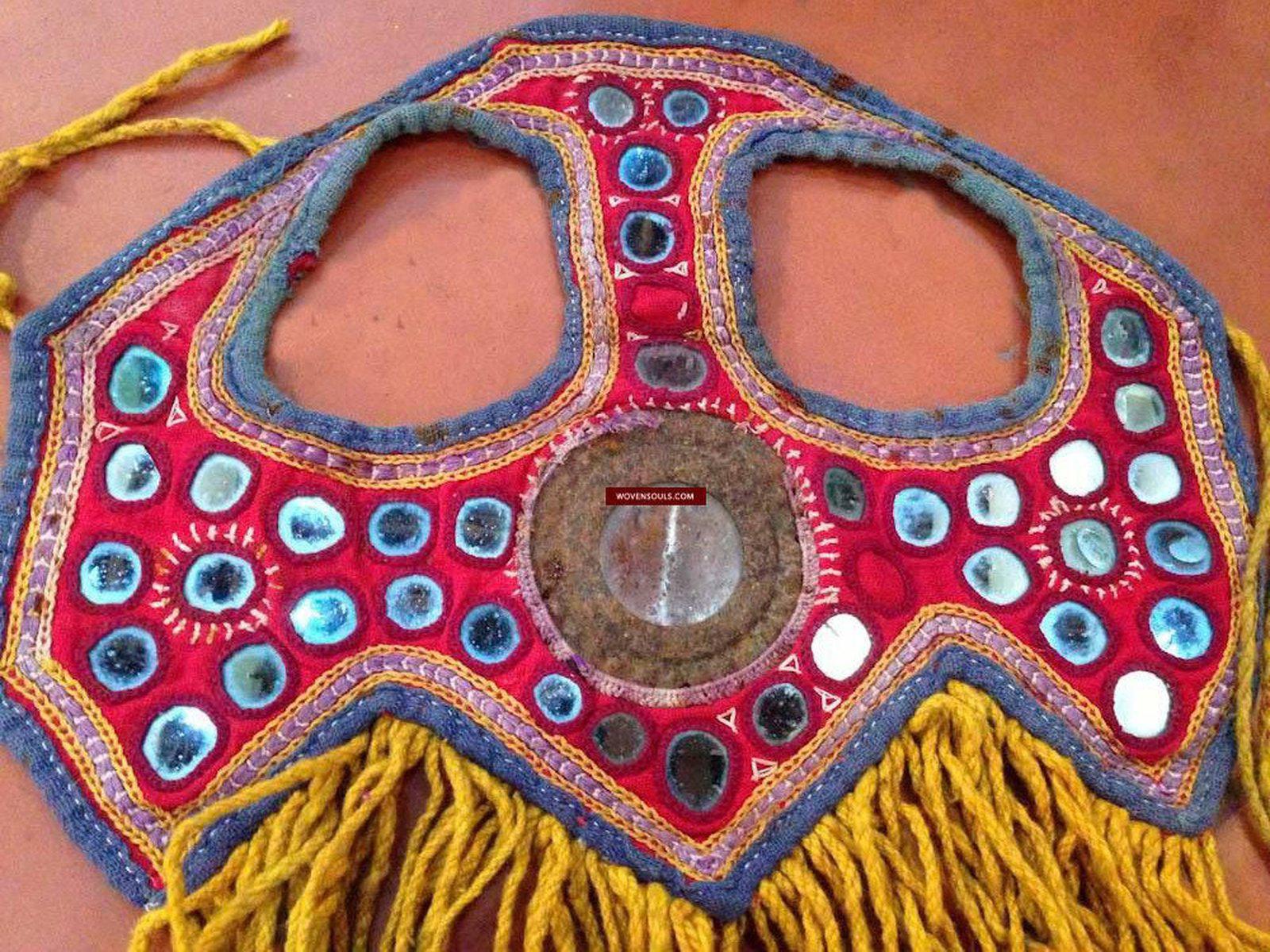 473 SOLD - Vintage Embroidered Indian Textile - Animal Head Dress-WOVENSOULS-Antique-Vintage-Textiles-Art-Decor