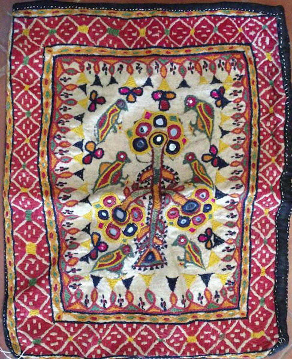 475 Small Embroidered Rectangular Case Pouch Textile Art-WOVENSOULS-Antique-Vintage-Textiles-Art-Decor