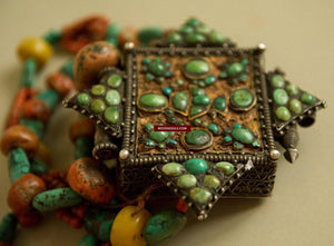 486 Old Tibetan Ghau with Amber Coral Necklace - Himalayan Jewelry-WOVENSOULS-Antique-Vintage-Textiles-Art-Decor