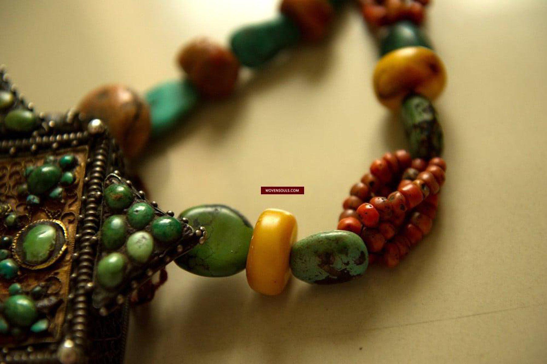 486 Old Tibetan Ghau with Amber Coral Necklace - Himalayan Jewelry-WOVENSOULS-Antique-Vintage-Textiles-Art-Decor