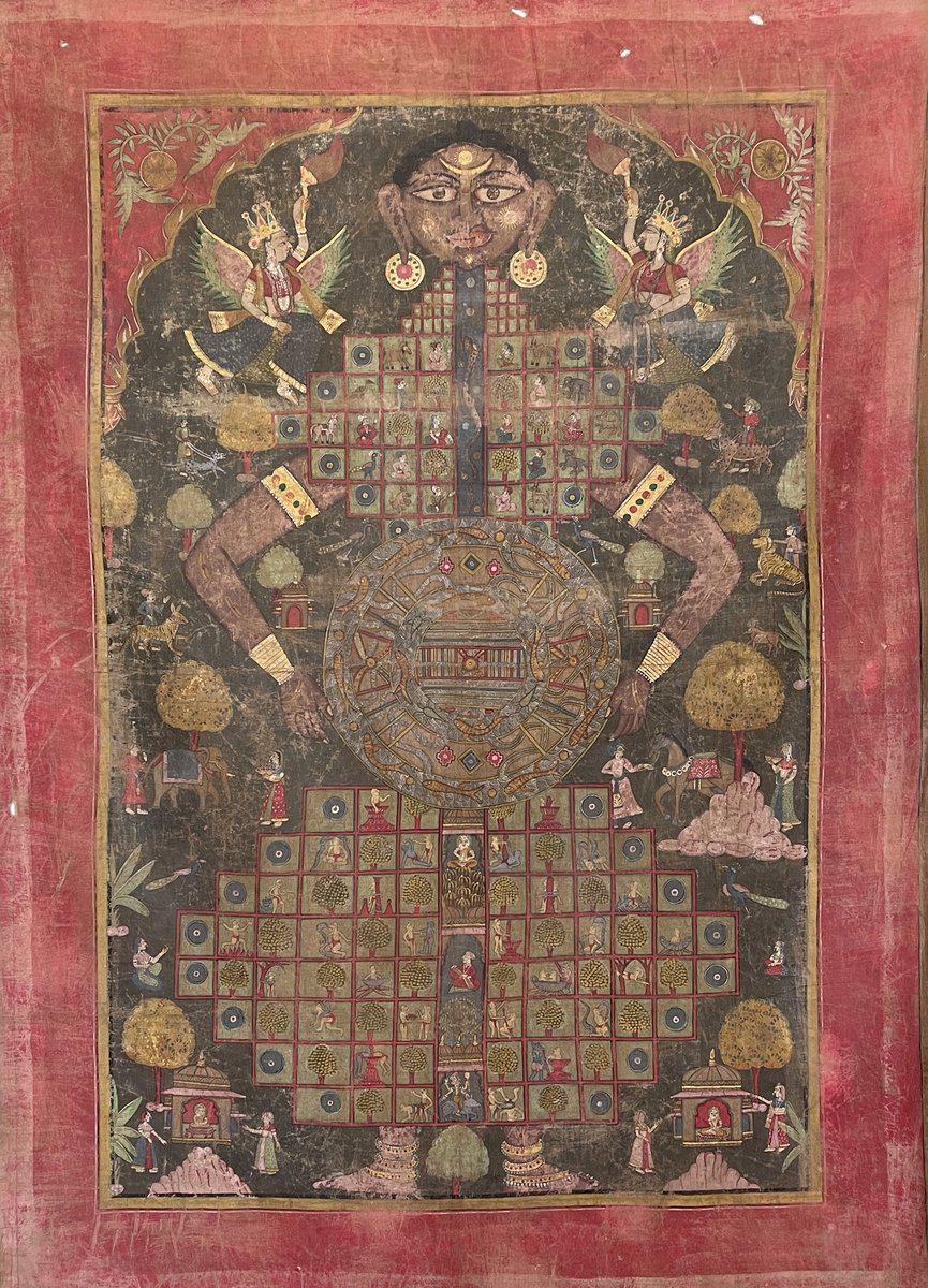 507 SOLD Old Jain Pichvai Painting w Lok Purush & Jambudwip Cosmology Icons-WOVENSOULS-Antique-Vintage-Textiles-Art-Decor