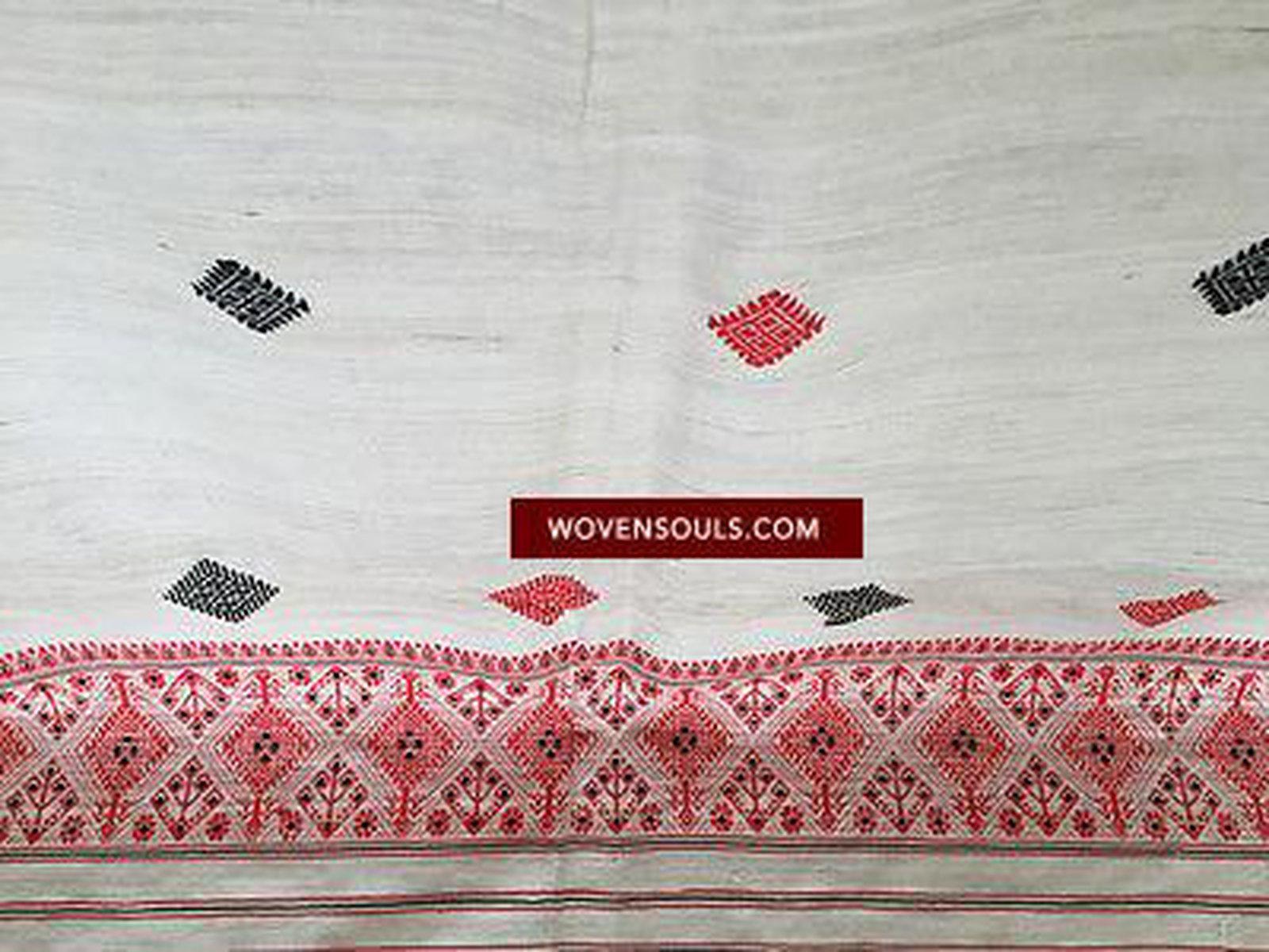 5168 White Handwoven Silk Wrap Shawl Assam-WOVENSOULS-Antique-Vintage-Textiles-Art-Decor