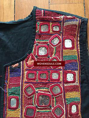 5174 SOLD Vintage Banjara Embrodiery Patch Jacket Vest with mirrors-WOVENSOULS-Antique-Vintage-Textiles-Art-Decor