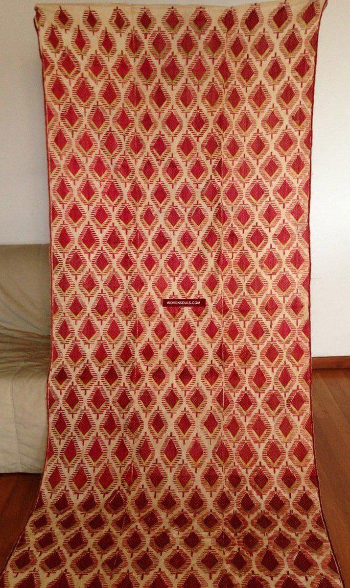 518 SOLD - Old Paan Thirma Phulkari Embroidery Shawl - Textile Art from Punjab-WOVENSOULS-Antique-Vintage-Textiles-Art-Decor