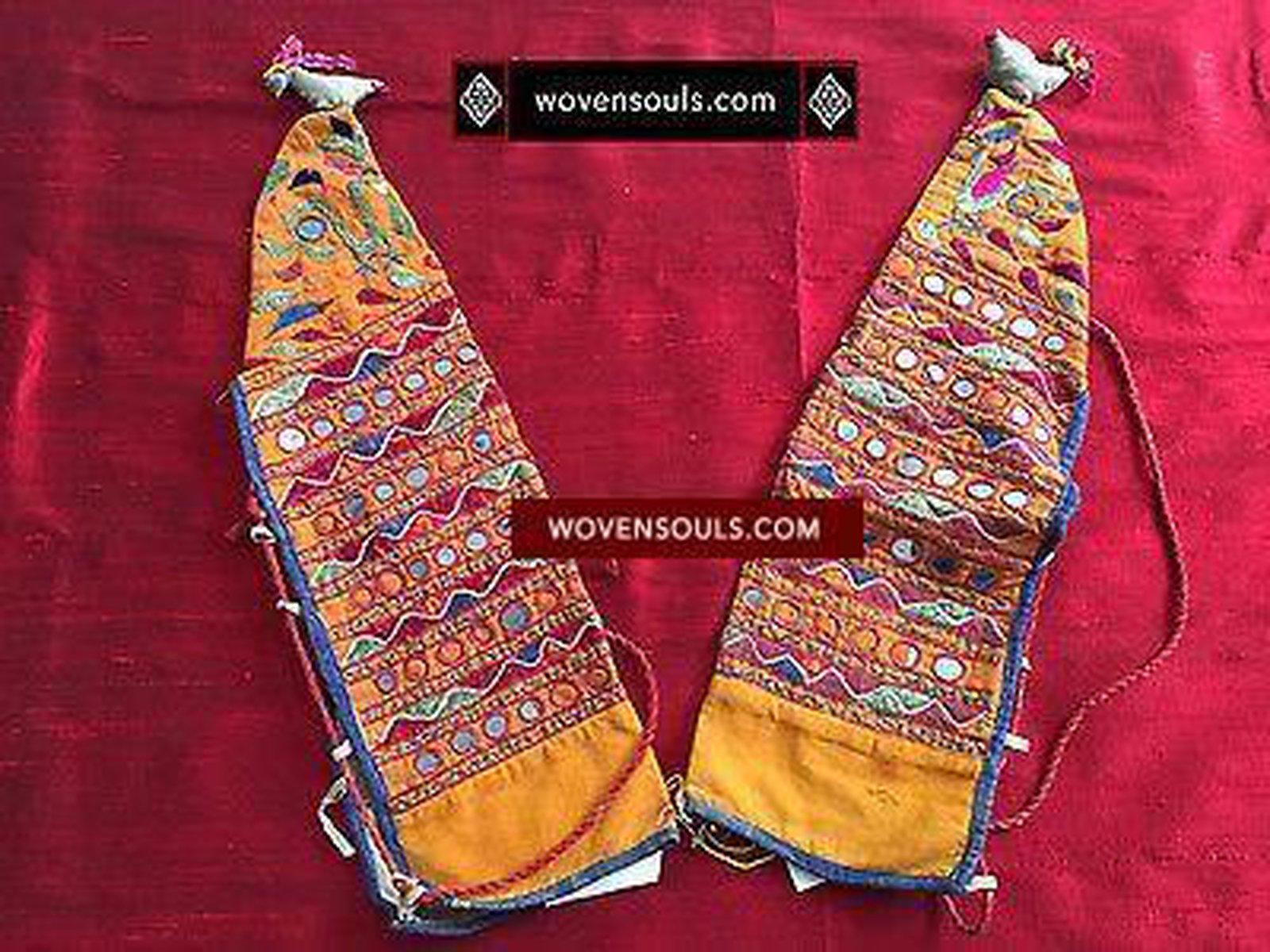 5180 460 SOLD Rare Vintage Textile Covers for Bullock Horns - ANimal Headdress-WOVENSOULS-Antique-Vintage-Textiles-Art-Decor