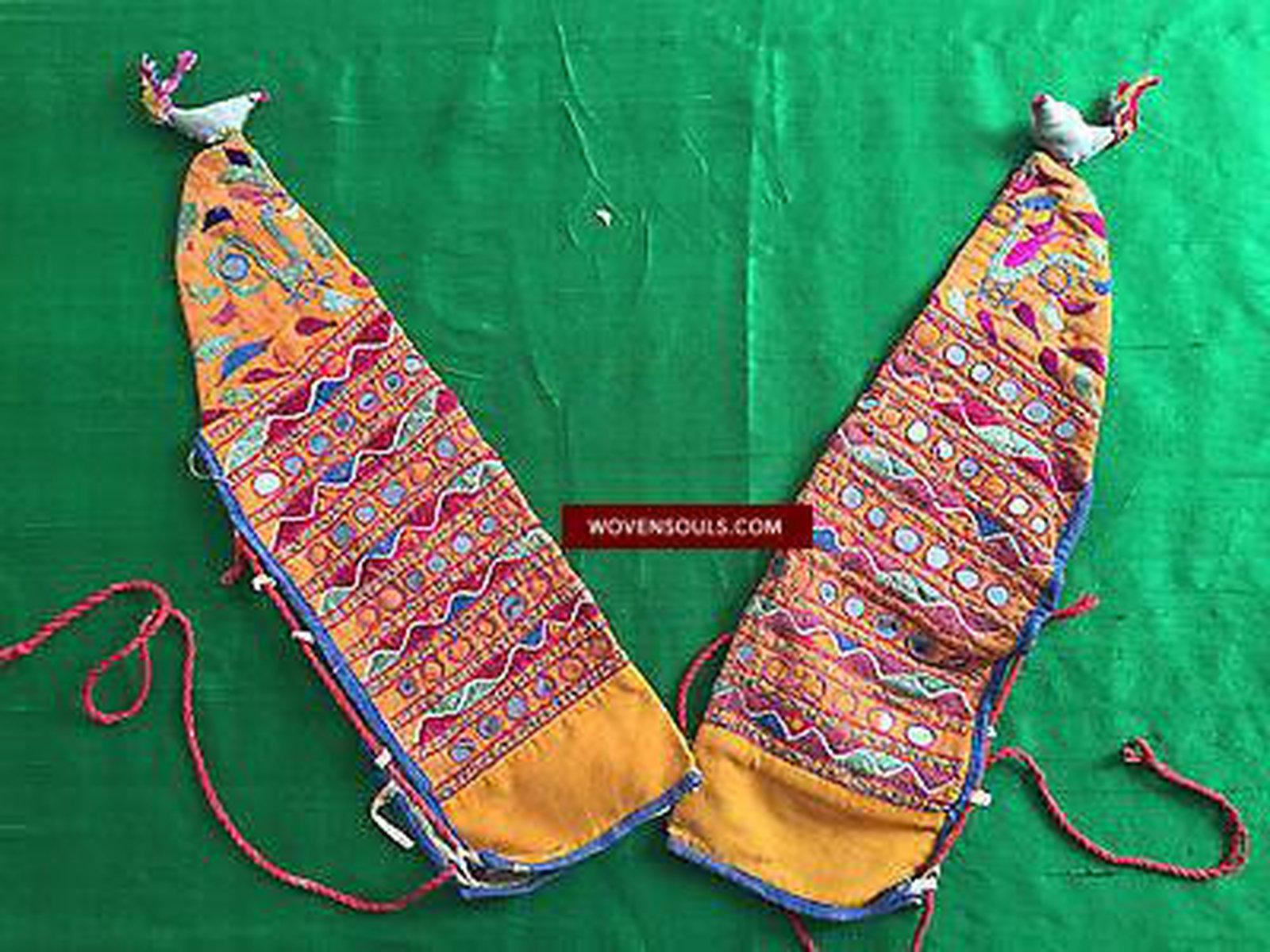 5180 460 SOLD Rare Vintage Textile Covers for Bullock Horns - ANimal Headdress-WOVENSOULS-Antique-Vintage-Textiles-Art-Decor