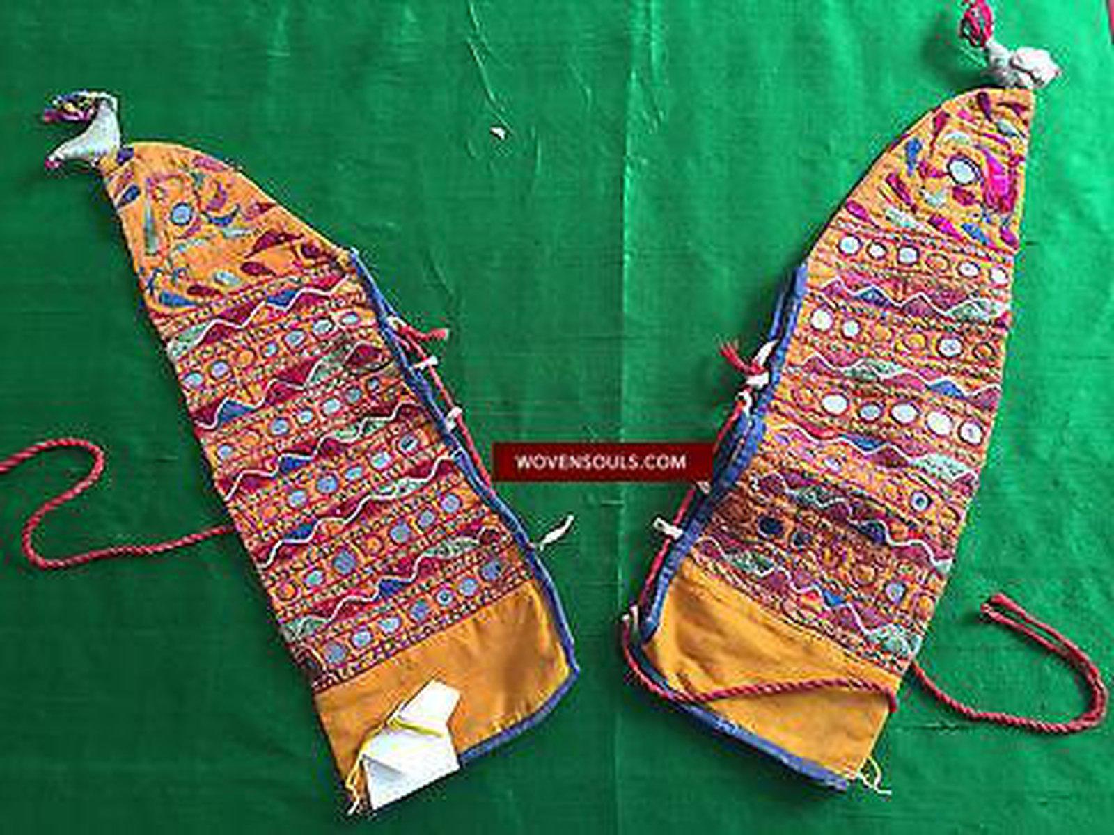 5180 460 SOLD Rare Vintage Textile Covers for Bullock Horns - ANimal Headdress-WOVENSOULS-Antique-Vintage-Textiles-Art-Decor