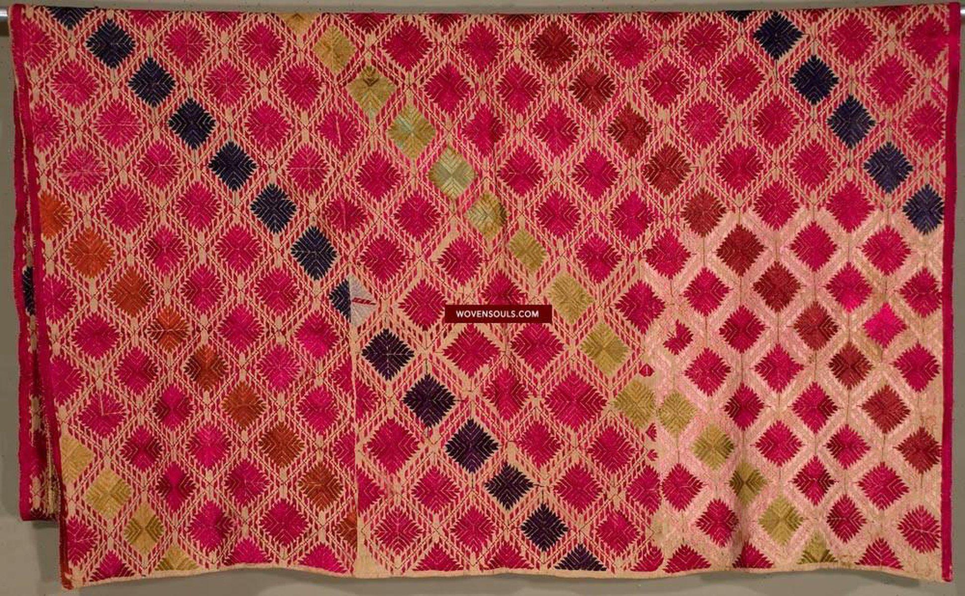 530 SOLD - Rare Old Pachranga Thirma Phulkari Embroidery Textile-WOVENSOULS-Antique-Vintage-Textiles-Art-Decor