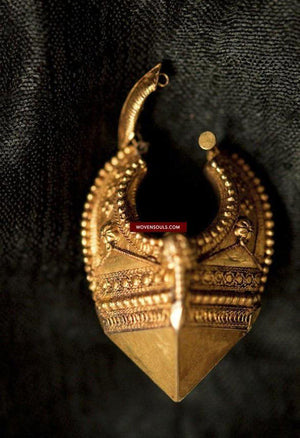 533 SOLD Gold Earrings South India-WOVENSOULS-Antique-Vintage-Textiles-Art-Decor