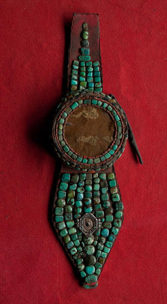 540-A Old Ladakh Mulbeg Perak Headdress with Turquoise-WOVENSOULS Antique Textiles & Art Gallery