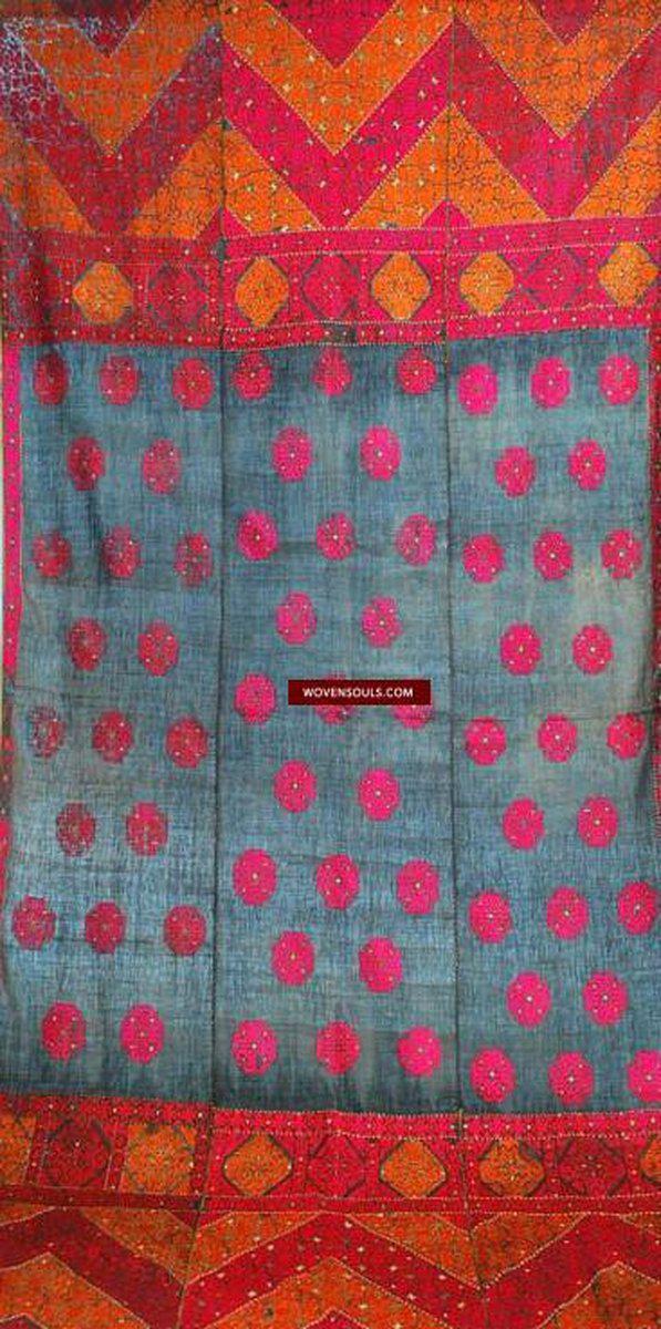 544 SOLD Gorgeous Rare Antique Swat Valley Bridal Phulkari Shawl-WOVENSOULS-Antique-Vintage-Textiles-Art-Decor